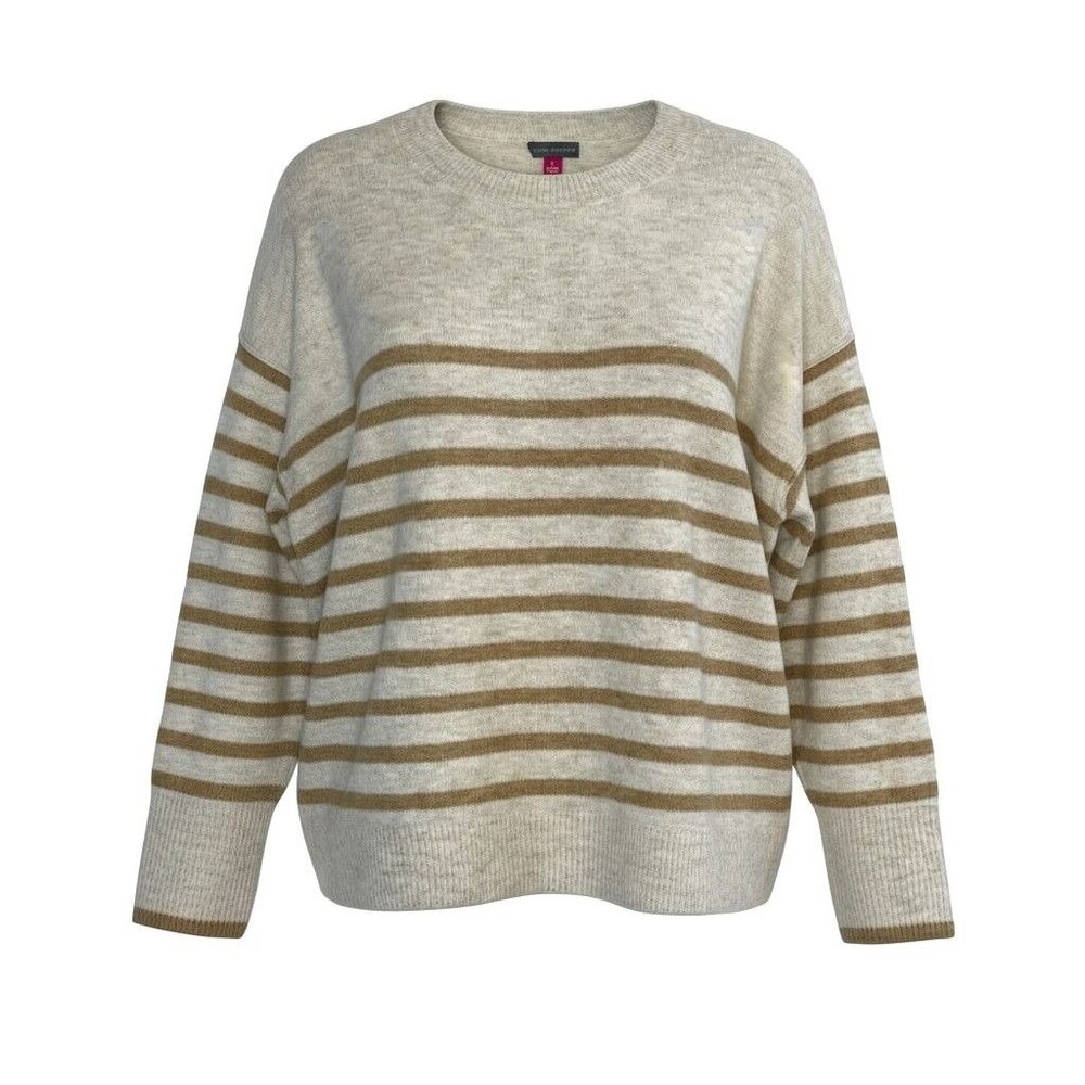 Vince Camuto Women's L Relaxed Fit Striped Cozy Crewneck Sweater Soft Feel